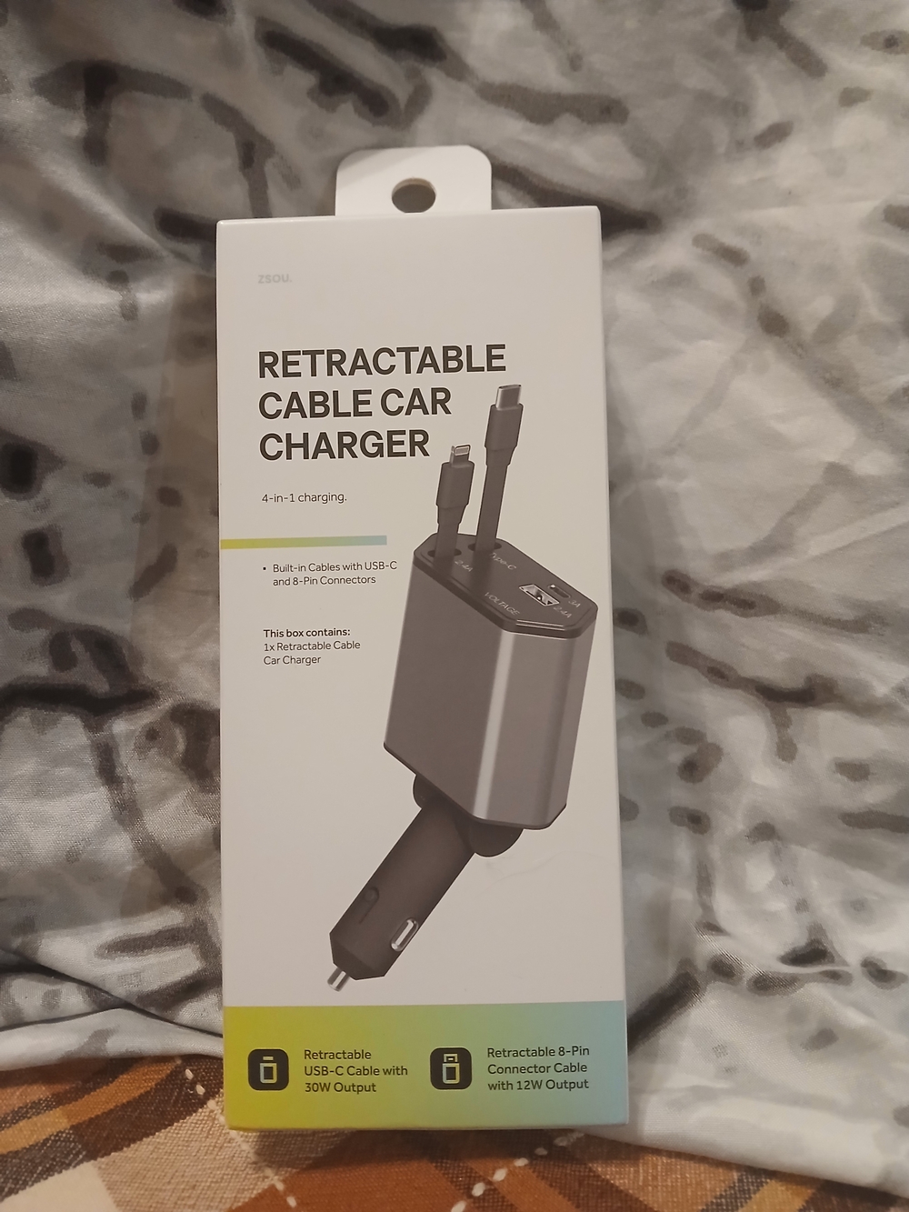 Retractable Cable Car Charger - White